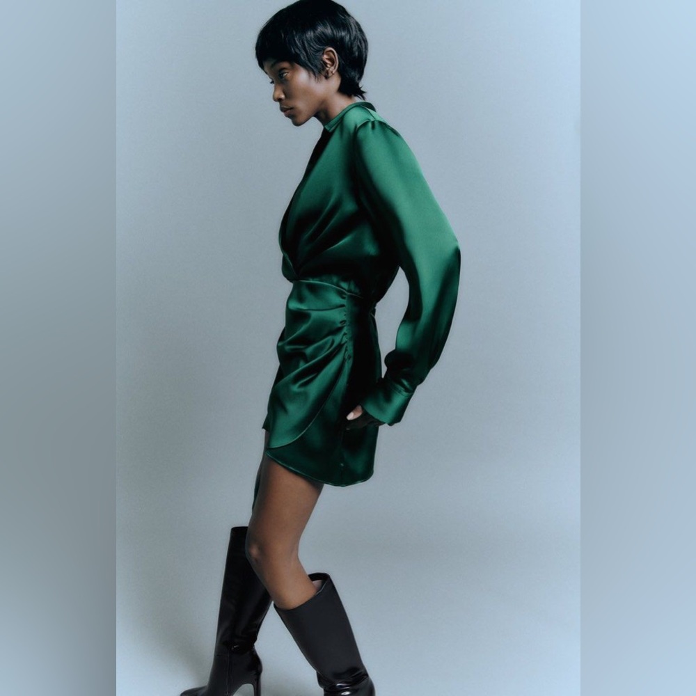 Zara satin effect wrap dress size XXL Blogger favorite - Picture 7 of 13